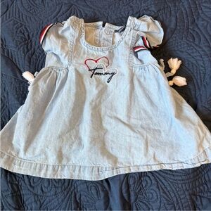 Tommy Hilfiger Light Denim Girls Dress with Red & Navy Heart Detail
